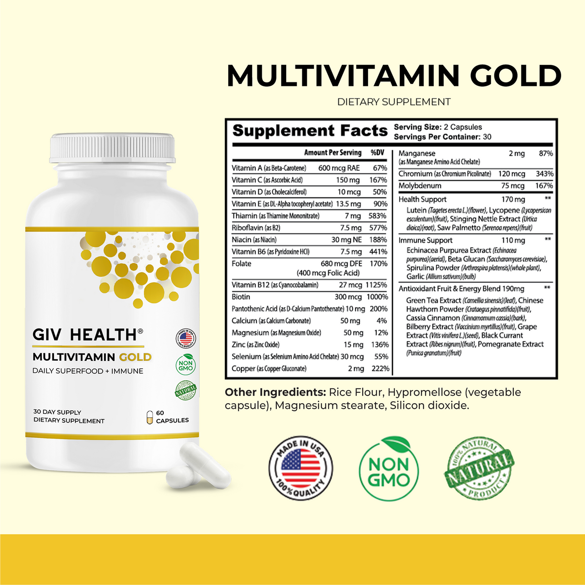 Multivitamin Gold- Advanced Superfood and Immune Dietary Vitamins for Men and Women