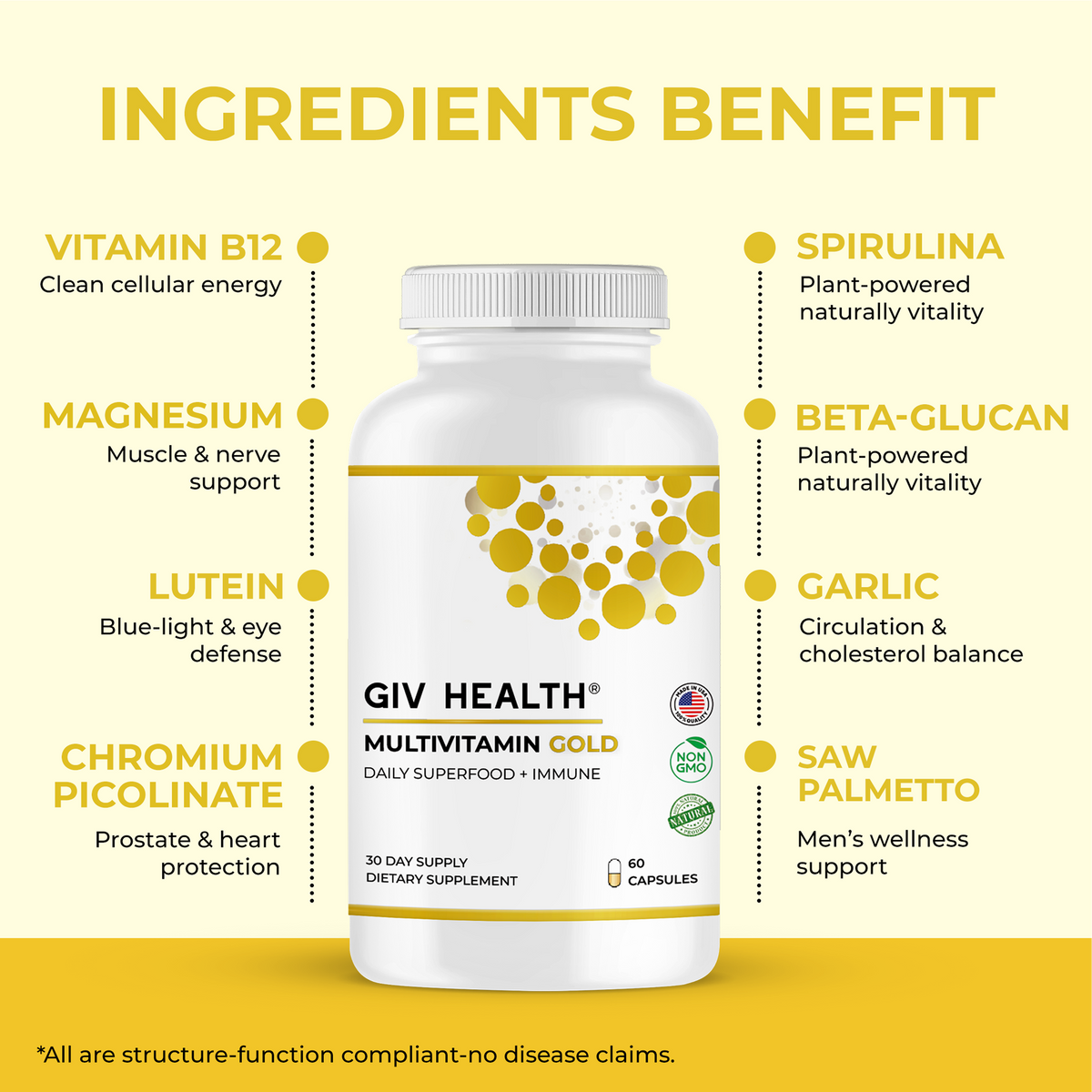 Multivitamin Gold- Advanced Superfood and Immune Dietary Vitamins for Men and Women